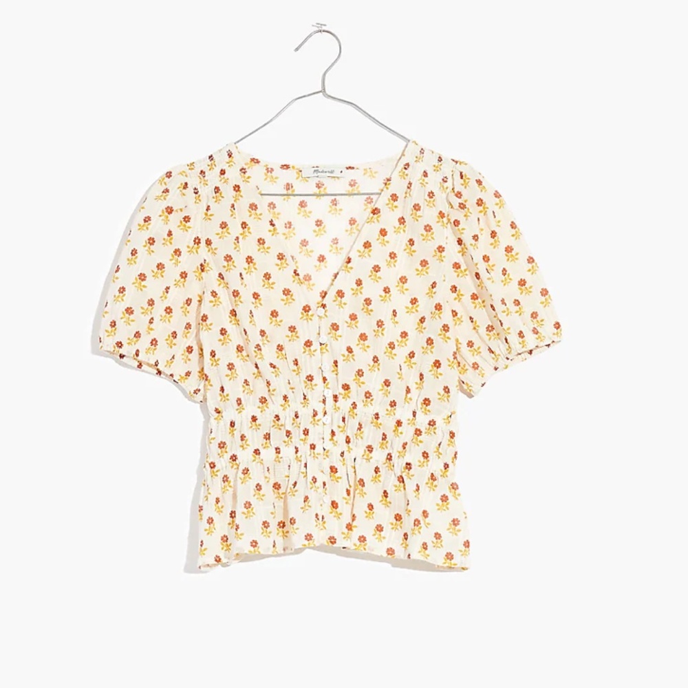 Short-sleeve floral cotton top from Madewell, size XXS